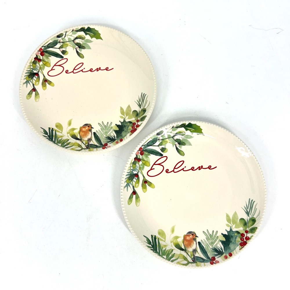 Better Homes & Gardens Winter Botanical Believe 9" Salad Plates Red Set of 2 New